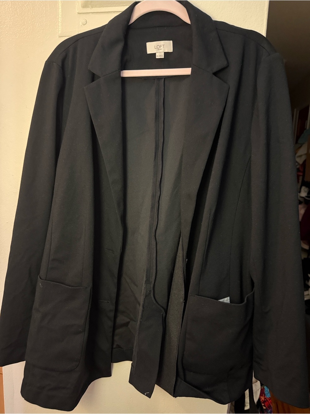 LOFT Black Relaxed Open Blazer with Patch Pockets size XXL